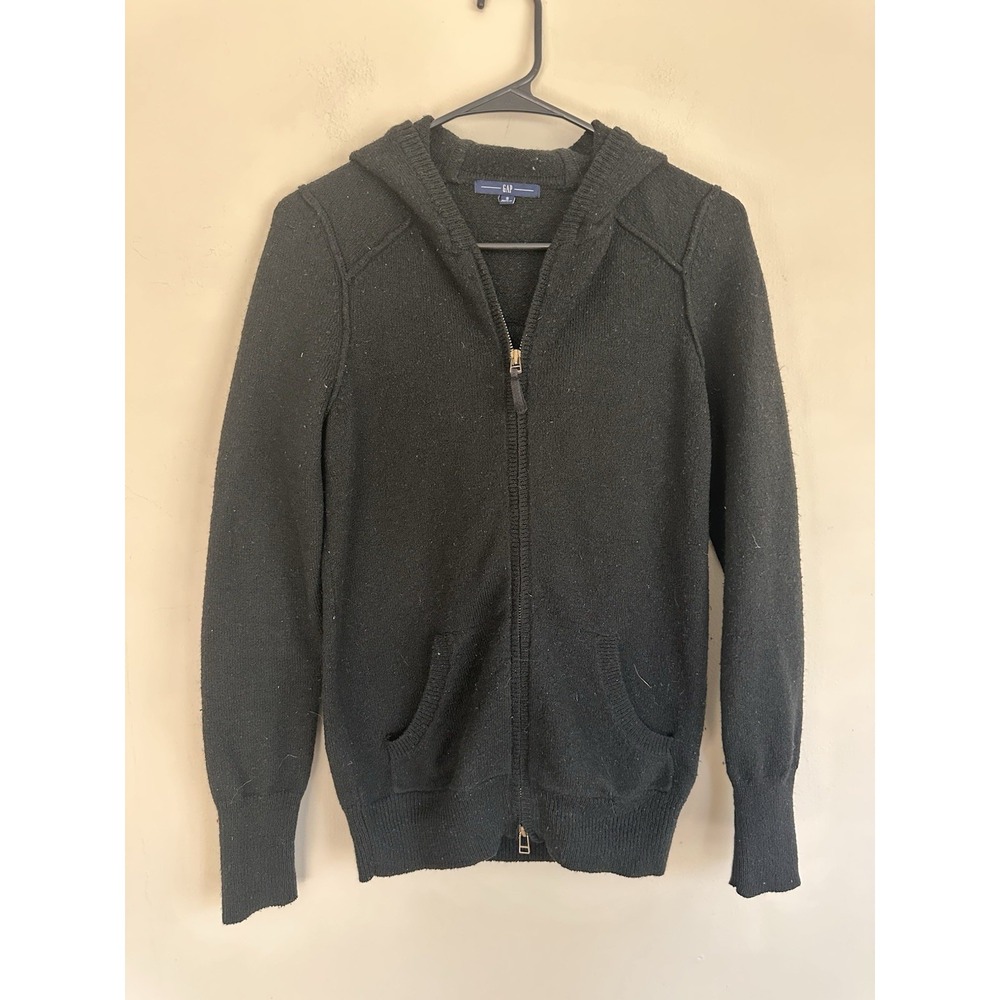 GAP Women's SMALL Black Knit Full Zip Hoodie Sweater Basic Y2K